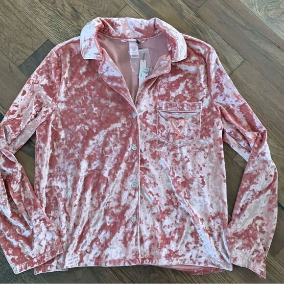 Victoria's Secret Pink Crushed Velvet Button Up Pajama Top Size X-Small - Picture 7 of 12